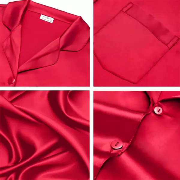 imageSWOMOG Couples Pajamas Womens ampampMens Matching Pajamas Set Silk Satin Pj Set Long Sleeve Button Down Sleepwear 2 Pcs LoungewearRed