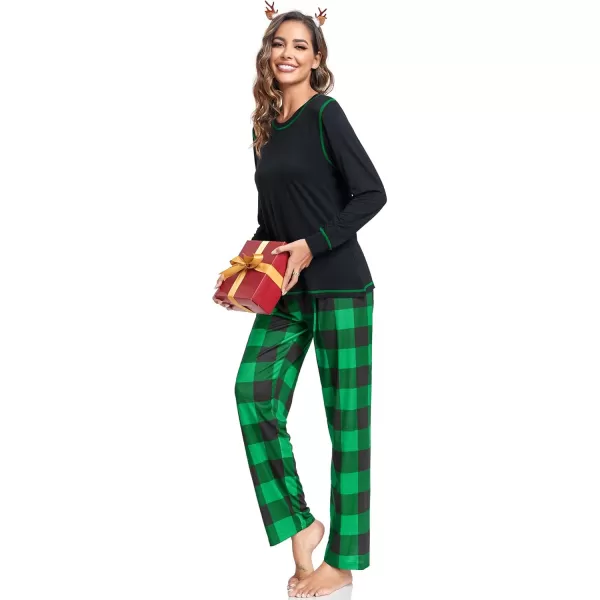 imageSWOMOG Family Christmas Pajamas 2024 MEN ampamp WOMEN Pjs Long Sleeve Top ampamp Plaid Bottom Soft Sleepwear LoungewearBlack  Green