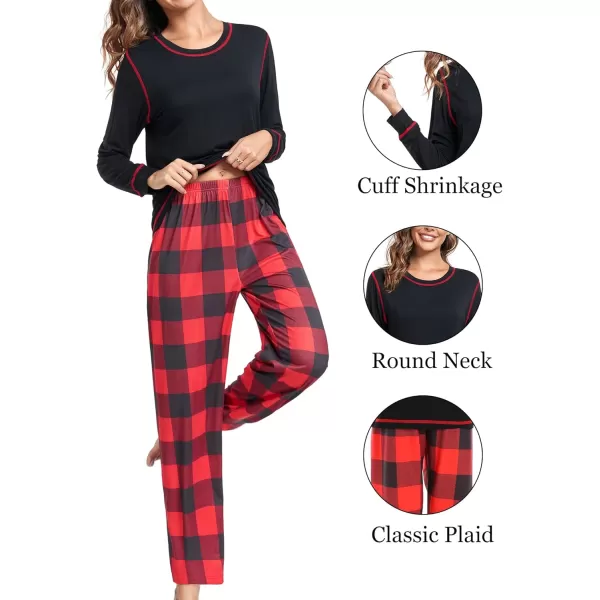 imageSWOMOG Family Christmas Pajamas 2024 MEN ampamp WOMEN Pjs Long Sleeve Top ampamp Plaid Bottom Soft Sleepwear LoungewearBlack  Red Plaid