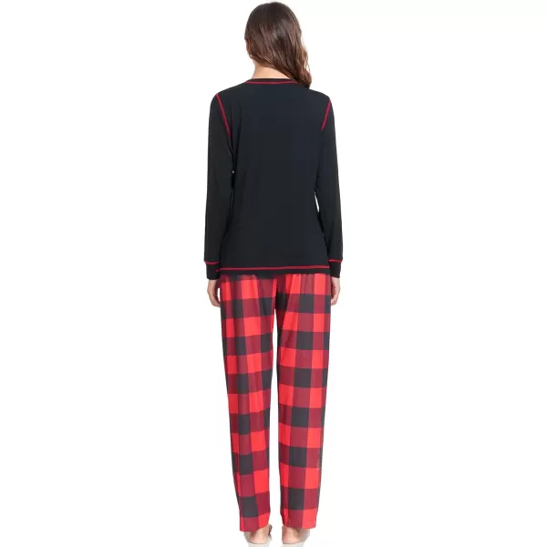 imageSWOMOG Family Christmas Pajamas 2024 MEN ampamp WOMEN Pjs Long Sleeve Top ampamp Plaid Bottom Soft Sleepwear LoungewearBlack  Red Plaid