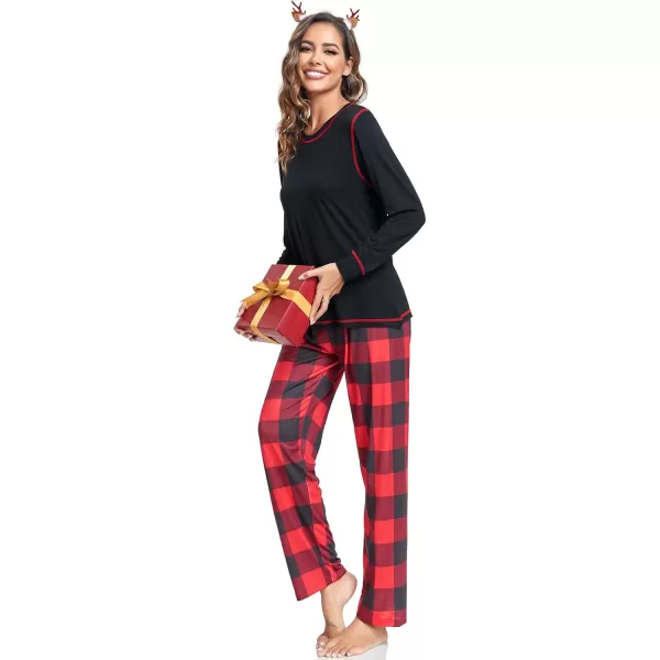 imageSWOMOG Family Christmas Pajamas 2024 MEN ampamp WOMEN Pjs Long Sleeve Top ampamp Plaid Bottom Soft Sleepwear LoungewearBlack  Red Plaid