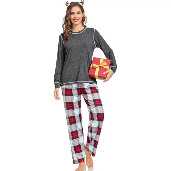 imageSWOMOG Family Christmas Pajamas 2024 MEN ampamp WOMEN Pjs Long Sleeve Top ampamp Plaid Bottom Soft Sleepwear LoungewearDeep Grey