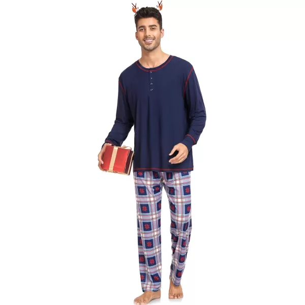 imageSWOMOG Family Christmas Pajamas 2024 MEN ampamp WOMEN Pjs Long Sleeve Top ampamp Plaid Bottom Soft Sleepwear LoungewearNavy Blue