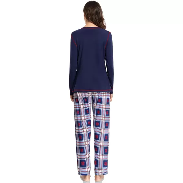 imageSWOMOG Family Christmas Pajamas 2024 MEN ampamp WOMEN Pjs Long Sleeve Top ampamp Plaid Bottom Soft Sleepwear LoungewearNavy Blue