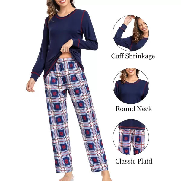 imageSWOMOG Family Christmas Pajamas 2024 MEN ampamp WOMEN Pjs Long Sleeve Top ampamp Plaid Bottom Soft Sleepwear LoungewearNavy Blue