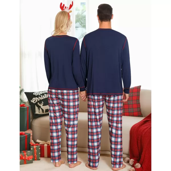 imageSWOMOG Family Christmas Pajamas 2024 MEN ampamp WOMEN Pjs Long Sleeve Top ampamp Plaid Bottom Soft Sleepwear LoungewearNavy Blue Red Plaid