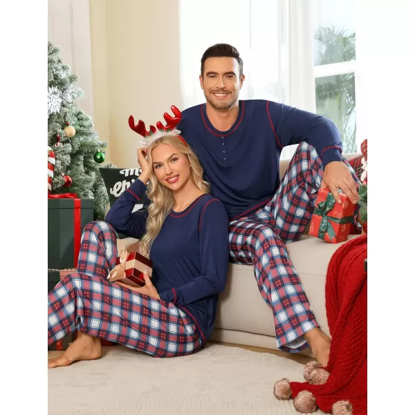 imageSWOMOG Family Christmas Pajamas 2024 MEN ampamp WOMEN Pjs Long Sleeve Top ampamp Plaid Bottom Soft Sleepwear LoungewearNavy Blue Red Plaid