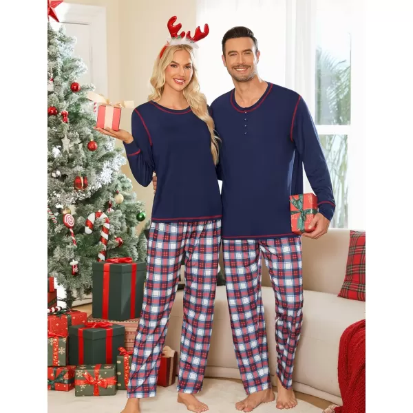 imageSWOMOG Family Christmas Pajamas 2024 MEN ampamp WOMEN Pjs Long Sleeve Top ampamp Plaid Bottom Soft Sleepwear LoungewearNavy Blue Red Plaid