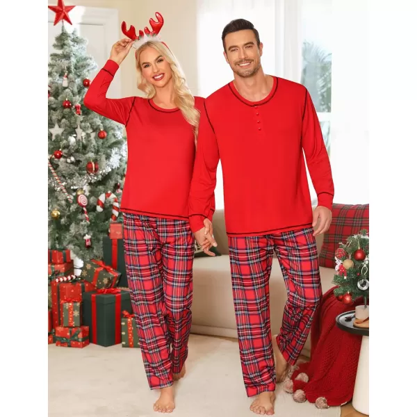 imageSWOMOG Family Christmas Pajamas 2024 MEN ampamp WOMEN Pjs Long Sleeve Top ampamp Plaid Bottom Soft Sleepwear LoungewearRed