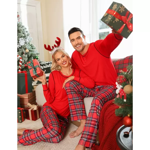 imageSWOMOG Family Christmas Pajamas 2024 MEN ampamp WOMEN Pjs Long Sleeve Top ampamp Plaid Bottom Soft Sleepwear LoungewearRed