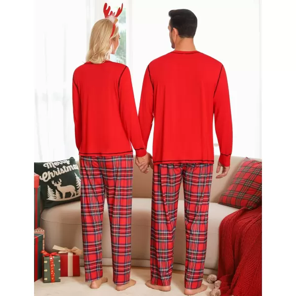 imageSWOMOG Family Christmas Pajamas 2024 MEN ampamp WOMEN Pjs Long Sleeve Top ampamp Plaid Bottom Soft Sleepwear LoungewearRed