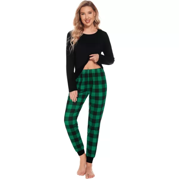 imageSWOMOG Family Matching Pajama Set Christmas Pjs Plaid Pajamas for Men Women Long Sleeve Sleepwear Pj SetGreen Plaid Pantswith Pockets