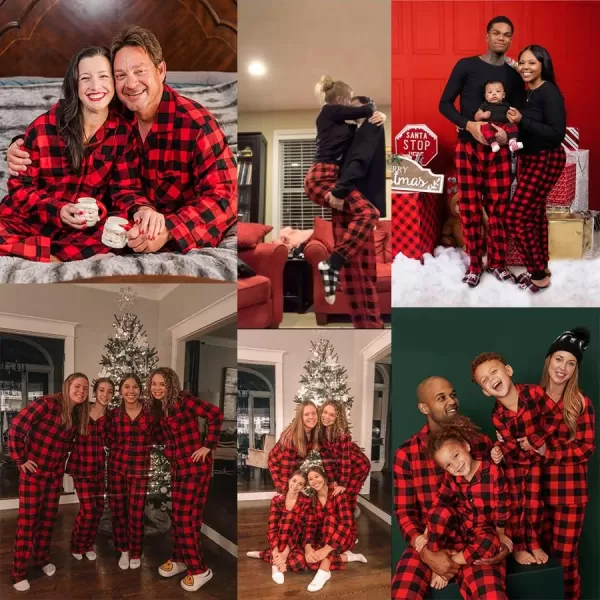 imageSWOMOG Family Matching Pajama Set Christmas Pjs Plaid Pajamas for Men Women Long Sleeve Sleepwear Pj SetGreen Plaid Pantswith Pockets