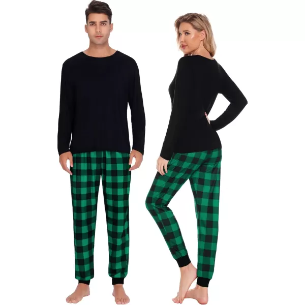 imageSWOMOG Family Matching Pajama Set Christmas Pjs Plaid Pajamas for Men Women Long Sleeve Sleepwear Pj SetGreen Plaid Pantswith Pockets