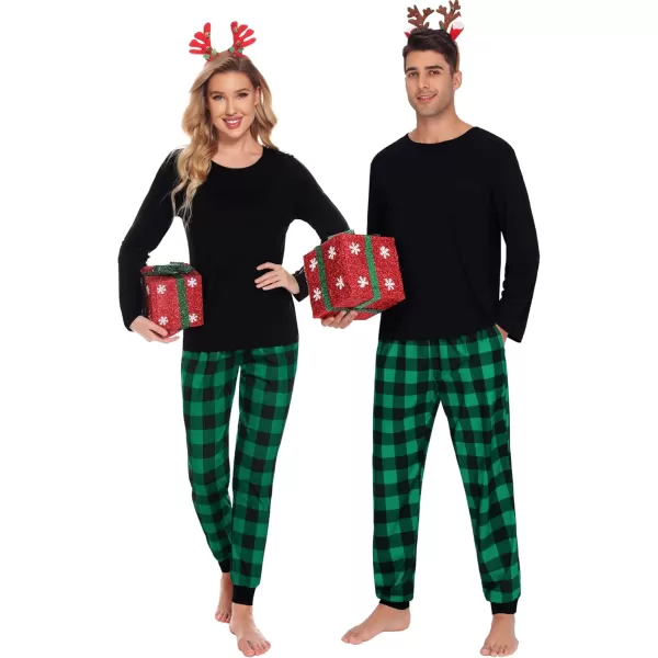 imageSWOMOG Family Matching Pajama Set Christmas Pjs Plaid Pajamas for Men Women Long Sleeve Sleepwear Pj SetGreen Plaid Pantswith Pockets