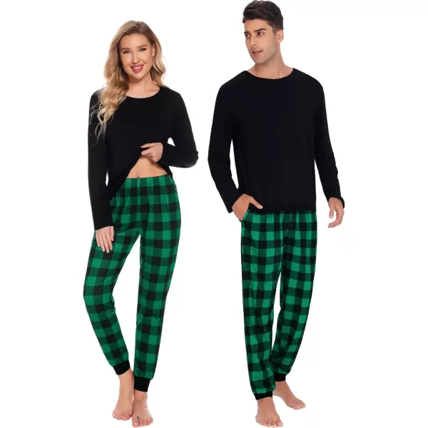 imageSWOMOG Family Matching Pajama Set Christmas Pjs Plaid Pajamas for Men Women Long Sleeve Sleepwear Pj SetGreen Plaid Pantswith Pockets