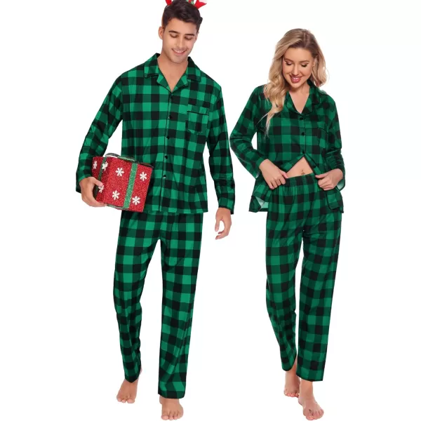 imageSWOMOG Family Matching Pajama Set Christmas Pjs Plaid Pajamas for Men Women Long Sleeve Sleepwear Pj SetGreen Plaidno Pockets