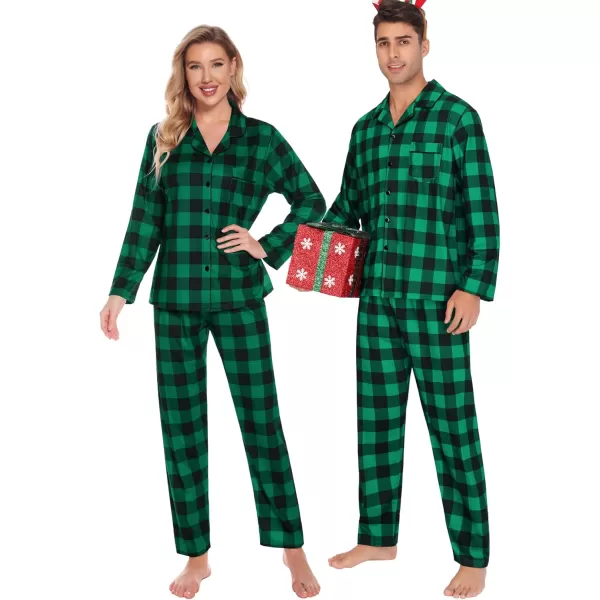 imageSWOMOG Family Matching Pajama Set Christmas Pjs Plaid Pajamas for Men Women Long Sleeve Sleepwear Pj SetGreen Plaidno Pockets