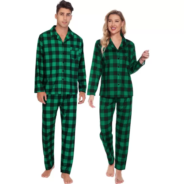 imageSWOMOG Family Matching Pajama Set Christmas Pjs Plaid Pajamas for Men Women Long Sleeve Sleepwear Pj SetGreen Plaidno Pockets