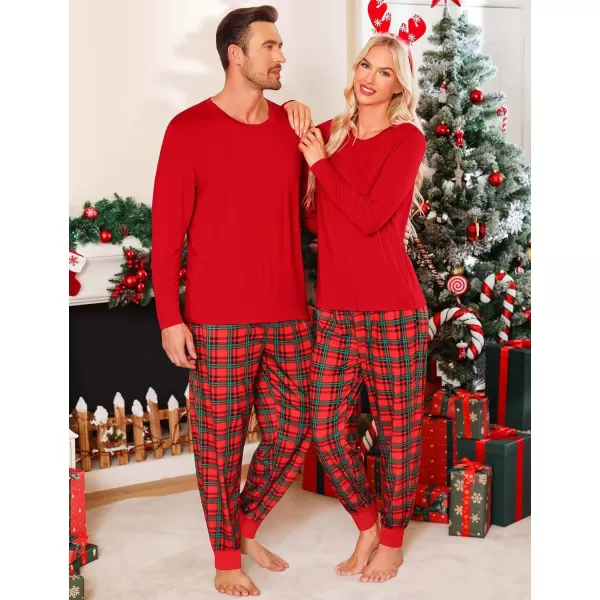 imageSWOMOG Family Matching Pajama Set Christmas Pjs Plaid Pajamas for Men Women Long Sleeve Sleepwear Pj SetRed Green Plaid Pantswith Pockets