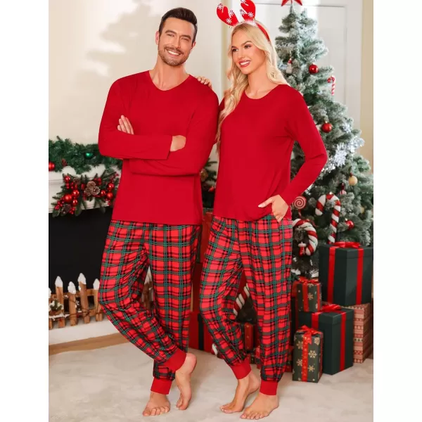 imageSWOMOG Family Matching Pajama Set Christmas Pjs Plaid Pajamas for Men Women Long Sleeve Sleepwear Pj SetRed Green Plaid Pantswith Pockets