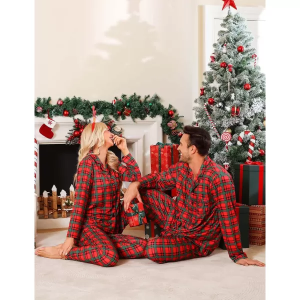 imageSWOMOG Family Matching Pajama Set Christmas Pjs Plaid Pajamas for Men Women Long Sleeve Sleepwear Pj SetRed Green Plaidno Pockets