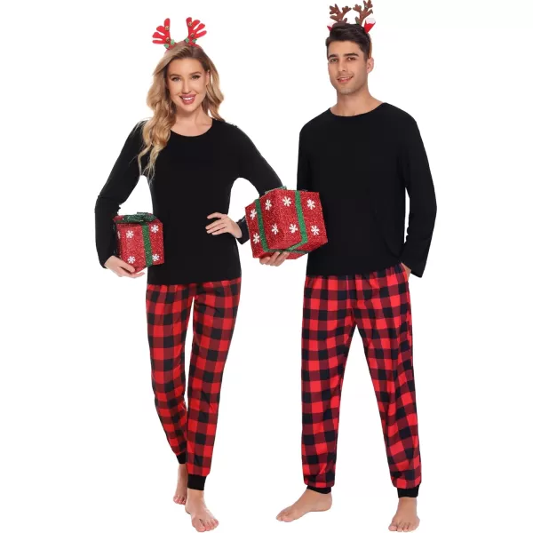 imageSWOMOG Family Matching Pajama Set Christmas Pjs Plaid Pajamas for Men Women Long Sleeve Sleepwear Pj SetRed Plaid Pantswith Pockets