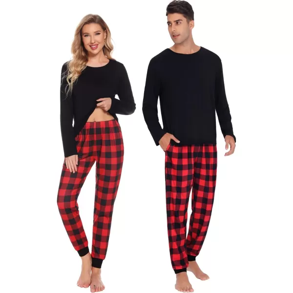 imageSWOMOG Family Matching Pajama Set Christmas Pjs Plaid Pajamas for Men Women Long Sleeve Sleepwear Pj SetRed Plaid Pantswith Pockets