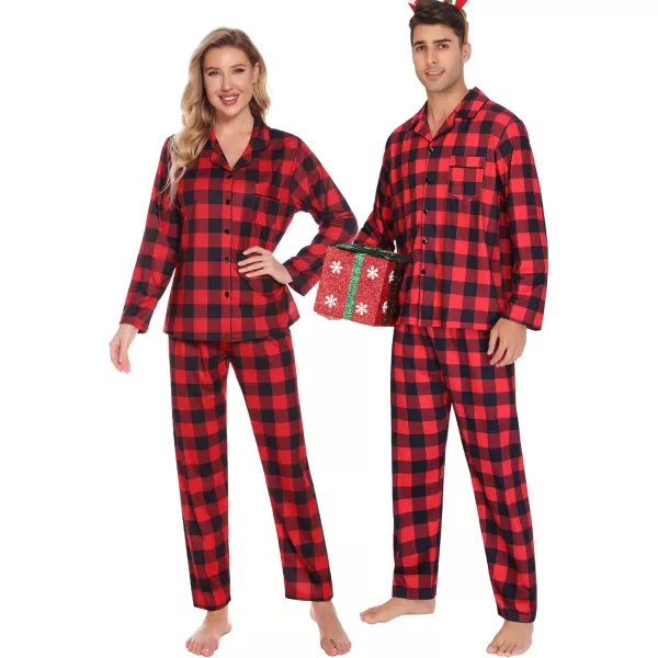 imageSWOMOG Family Matching Pajama Set Christmas Pjs Plaid Pajamas for Men Women Long Sleeve Sleepwear Pj SetRed Plaidno Pockets