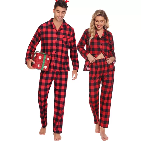 imageSWOMOG Family Matching Pajama Set Christmas Pjs Plaid Pajamas for Men Women Long Sleeve Sleepwear Pj SetRed Plaidno Pockets