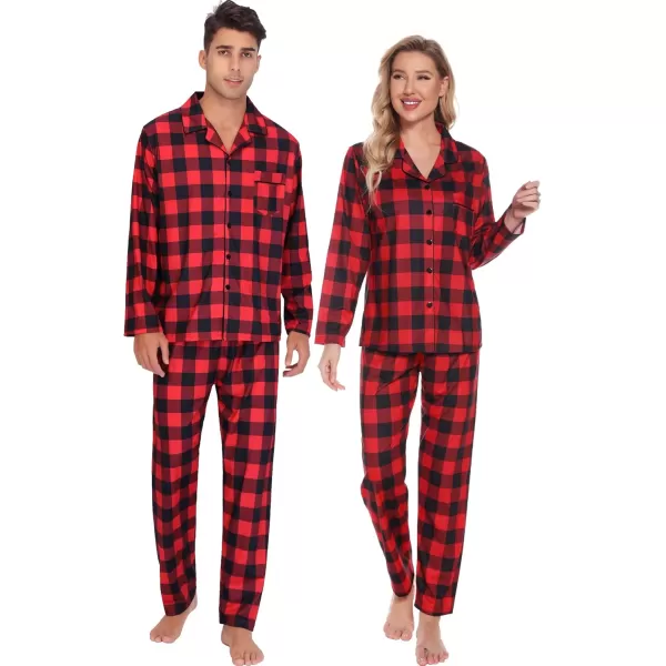 imageSWOMOG Family Matching Pajama Set Christmas Pjs Plaid Pajamas for Men Women Long Sleeve Sleepwear Pj SetRed Plaidno Pockets