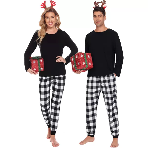 imageSWOMOG Family Matching Pajama Set Christmas Pjs Plaid Pajamas for Men Women Long Sleeve Sleepwear Pj SetWhite Plaid Pantswith Pockets