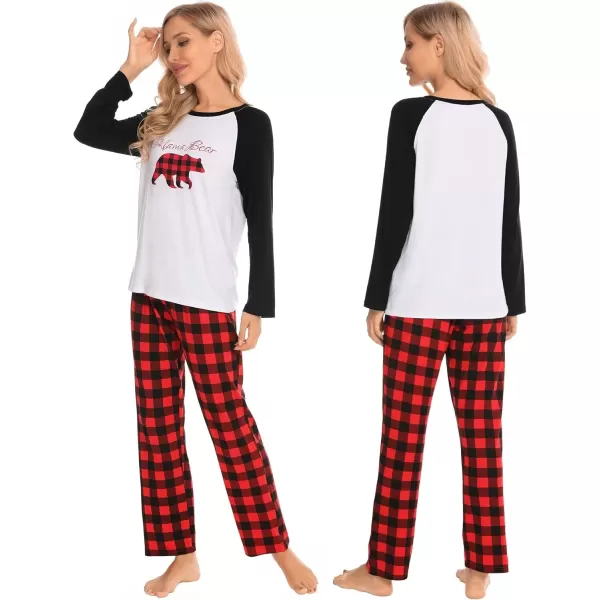 imageSWOMOG Matching Couples Christmas Pajamas Set Women ampamp Men Printed Long Sleeve Pjs Top and Plaid Pants LoungewearChristmas Bear