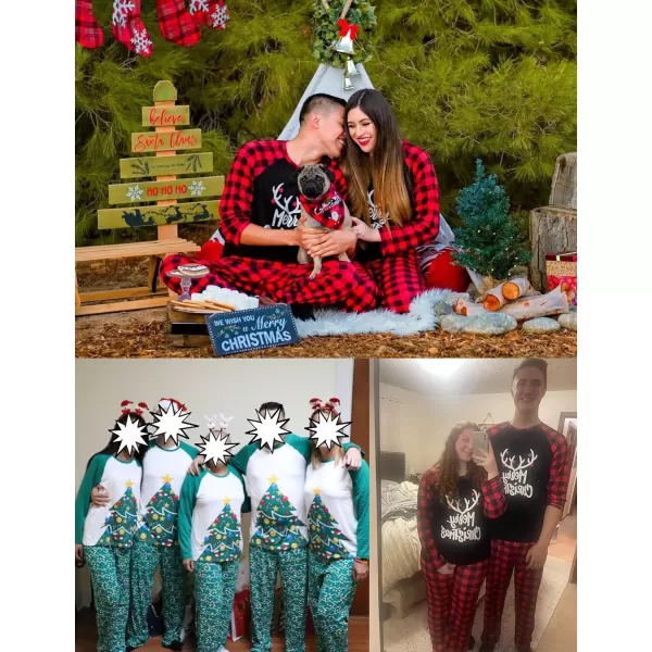 imageSWOMOG Matching Couples Christmas Pajamas Set Women ampamp Men Printed Long Sleeve Pjs Top and Plaid Pants LoungewearChristmas Tree