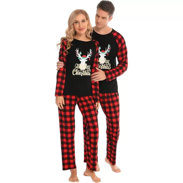 imageSWOMOG Matching Couples Christmas Pajamas Set Women ampamp Men Printed Long Sleeve Pjs Top and Plaid Pants LoungewearGold Letter Deer