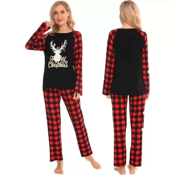 imageSWOMOG Matching Couples Christmas Pajamas Set Women ampamp Men Printed Long Sleeve Pjs Top and Plaid Pants LoungewearGold Letter Deer