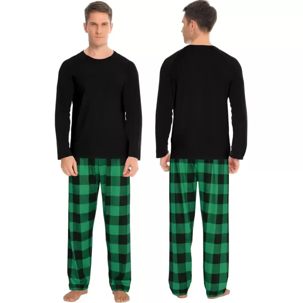 imageSWOMOG Matching Couples Christmas Pajamas Set Women ampamp Men Printed Long Sleeve Pjs Top and Plaid Pants LoungewearGreen Black Plaid