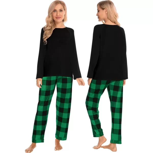 imageSWOMOG Matching Couples Christmas Pajamas Set Women ampamp Men Printed Long Sleeve Pjs Top and Plaid Pants LoungewearGreen Black Plaid