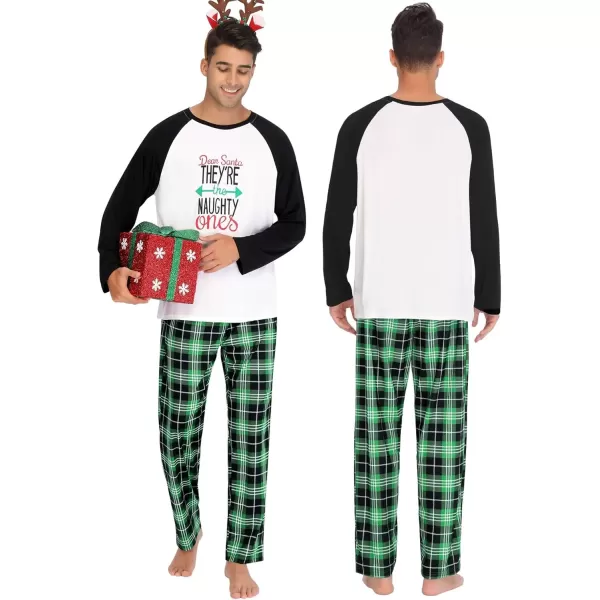 imageSWOMOG Matching Couples Christmas Pajamas Set Women ampamp Men Printed Long Sleeve Pjs Top and Plaid Pants LoungewearGreen Letter