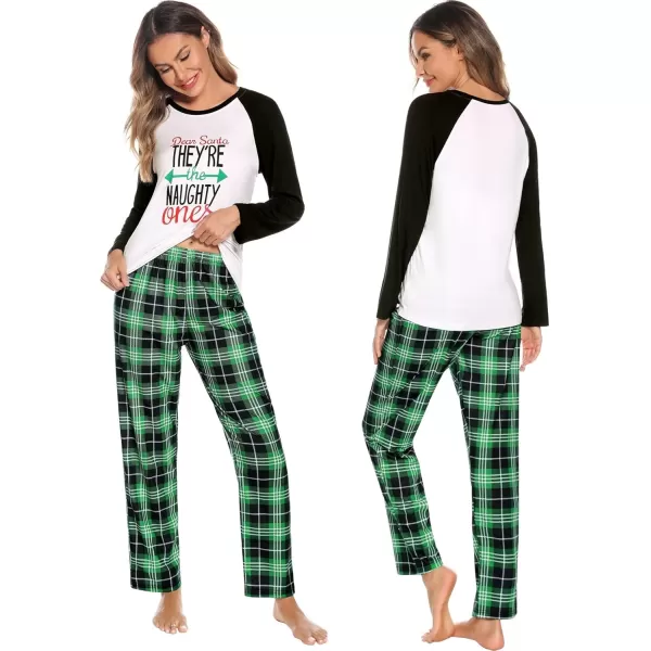 imageSWOMOG Matching Couples Christmas Pajamas Set Women ampamp Men Printed Long Sleeve Pjs Top and Plaid Pants LoungewearGreen Letter