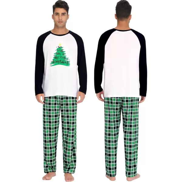 imageSWOMOG Matching Couples Christmas Pajamas Set Women ampamp Men Printed Long Sleeve Pjs Top and Plaid Pants LoungewearGreen Tree