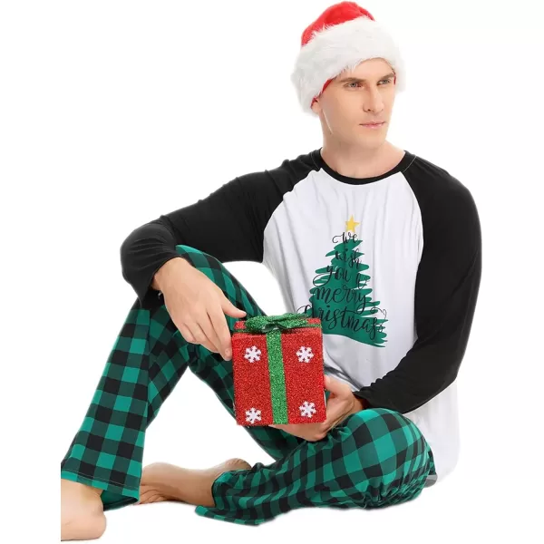 imageSWOMOG Matching Couples Christmas Pajamas Set Women ampamp Men Printed Long Sleeve Pjs Top and Plaid Pants LoungewearLetter Tree