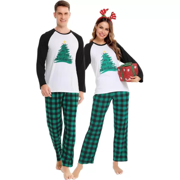 imageSWOMOG Matching Couples Christmas Pajamas Set Women ampamp Men Printed Long Sleeve Pjs Top and Plaid Pants LoungewearLetter Tree