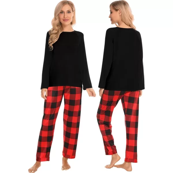 imageSWOMOG Matching Couples Christmas Pajamas Set Women ampamp Men Printed Long Sleeve Pjs Top and Plaid Pants LoungewearRed Black Plaid