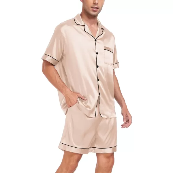 imageSWOMOG Men Satin Silk Pajamas Sets Short Sleeve Sleepwear ButtonDown PJs Sets TwoPieces Loungewear with PocketsChampagne