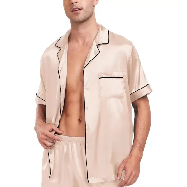 imageSWOMOG Men Satin Silk Pajamas Sets Short Sleeve Sleepwear ButtonDown PJs Sets TwoPieces Loungewear with PocketsChampagne