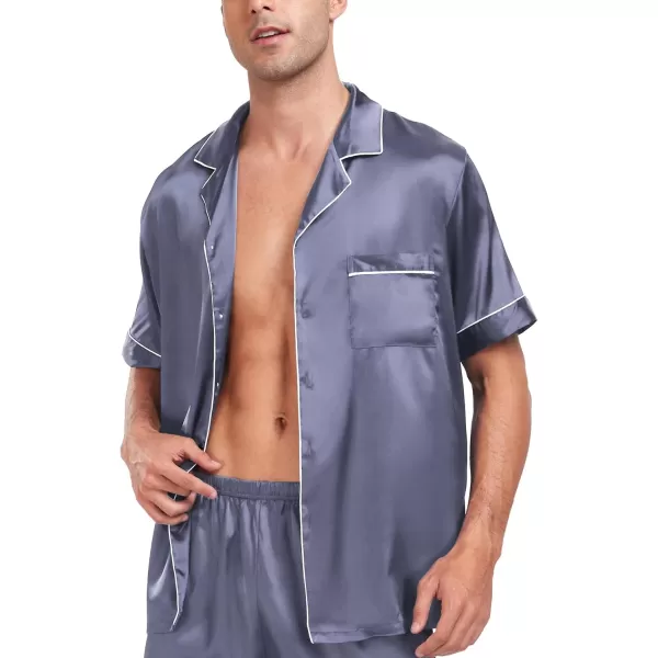 imageSWOMOG Men Satin Silk Pajamas Sets Short Sleeve Sleepwear ButtonDown PJs Sets TwoPieces Loungewear with PocketsDark Gray