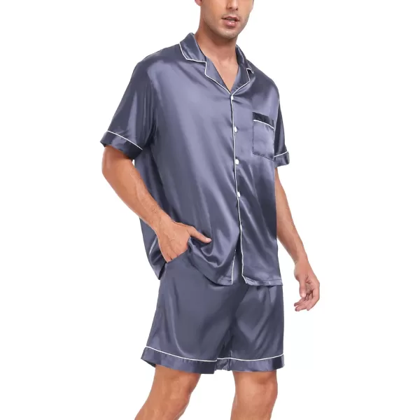 imageSWOMOG Men Satin Silk Pajamas Sets Short Sleeve Sleepwear ButtonDown PJs Sets TwoPieces Loungewear with PocketsDark Gray