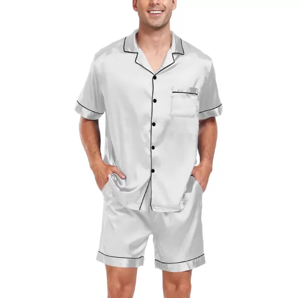 imageSWOMOG Men Satin Silk Pajamas Sets Short Sleeve Sleepwear ButtonDown PJs Sets TwoPieces Loungewear with PocketsGray