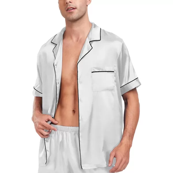 imageSWOMOG Men Satin Silk Pajamas Sets Short Sleeve Sleepwear ButtonDown PJs Sets TwoPieces Loungewear with PocketsGray